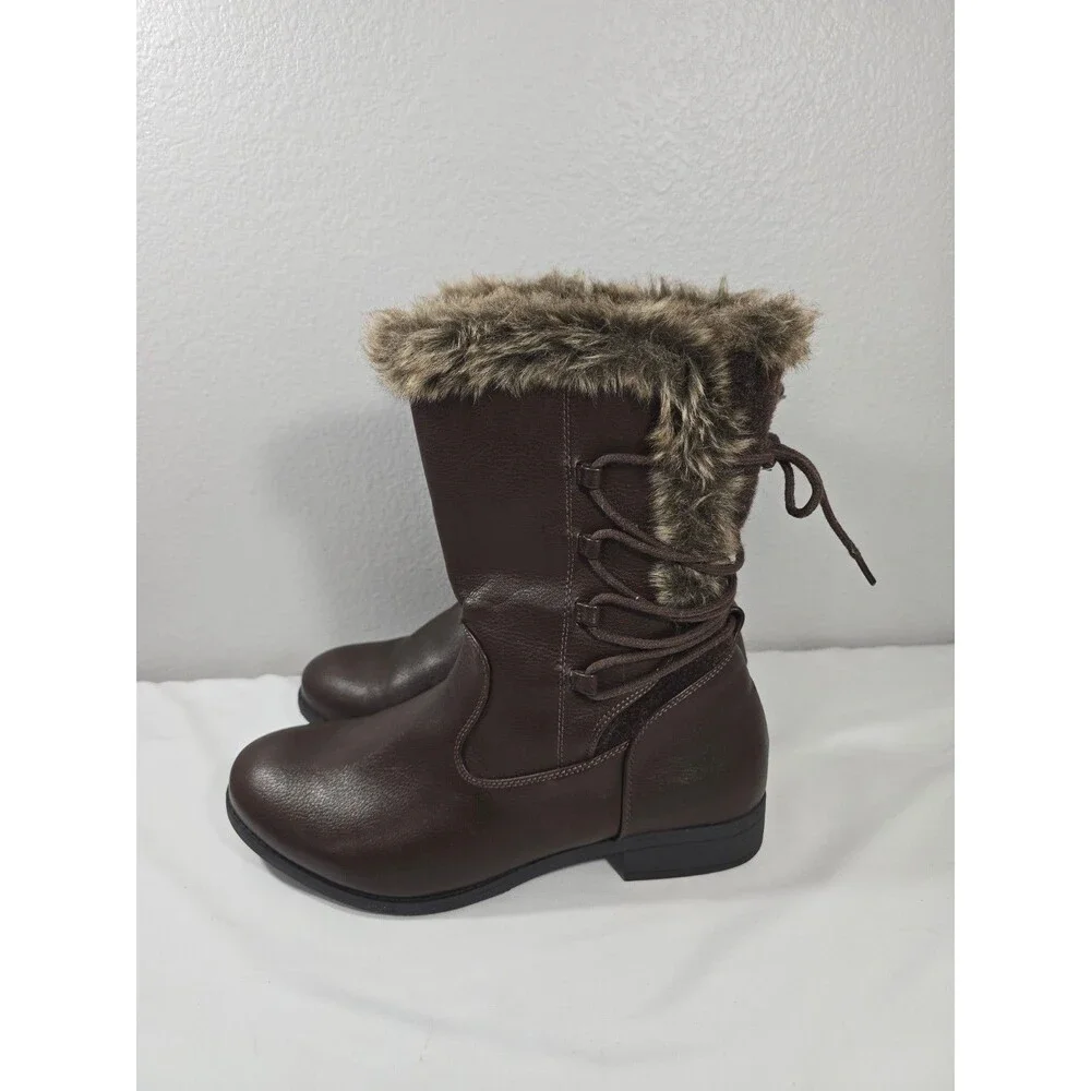 Torrid Faux Fur Trimmed Mid-Calf Boots Brown Lace up Size 12W Wide Calf